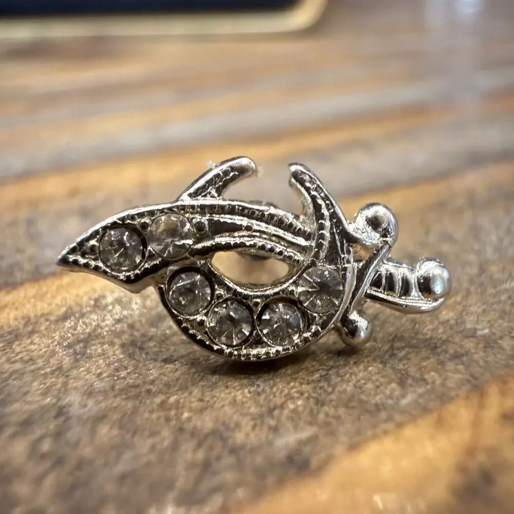Vintage Sterling Freemason Masonic Shriner Logo Scimitar Crescent Lapel Pin